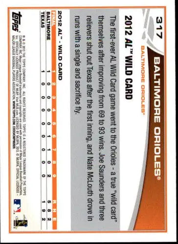 2013 Topps #317 Baltimore Orioles NM-MT Orioles - Baseball Card Single