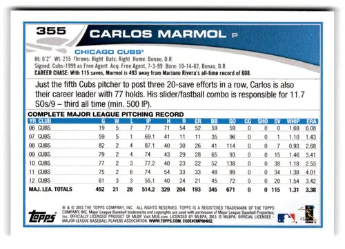 2013 Topps #355 Carlos Marmol NM-MT Cubs ID:72526 - Baseball Card Single