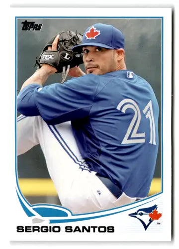 Baseball card featuring Sergio Santos with original gloss from 2013 Topps Blue Jays series