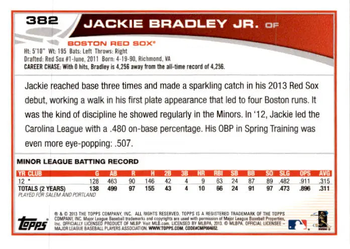 2013 Topps #382 Jackie Bradley Jr. - Baseball Card Single