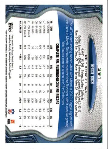 Reggie Bush football card with original gloss from 2013 Topps #391 Lions NM-MT