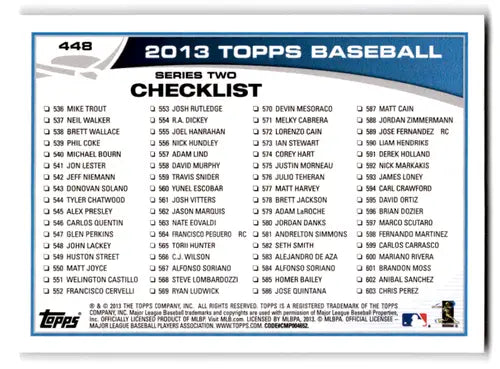 Baseball card checklist featuring Tim Hudson NM-MT from 2013 Topps #448 Braves