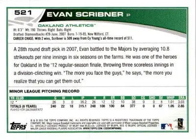 2013 Topps #521 Evan Scribner - Baseball Card Single