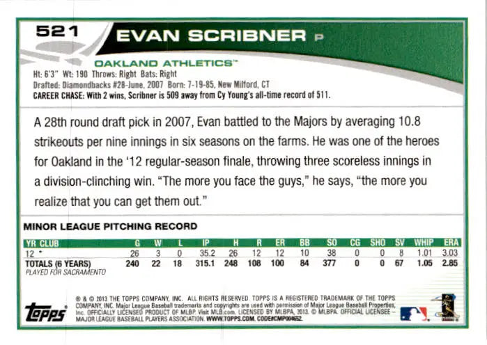2013 Topps #521 Evan Scribner - Baseball Card Single
