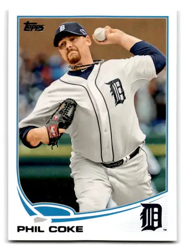 2013 Topps Phil Coke baseball card with original gloss Tigers ID 71622