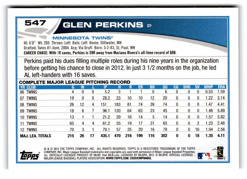 2013 Topps #547 Glen Perkins Blue - Baseball Card Single