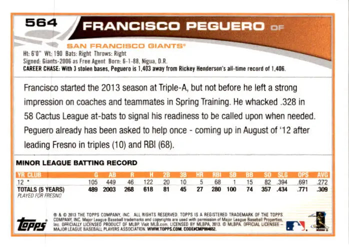 2013 Topps #564 Francisco Peguero - Baseball Card Single