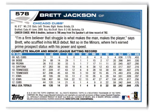 Brett Jackson baseball card with original gloss in 2013 Topps NM-MT Cubs set