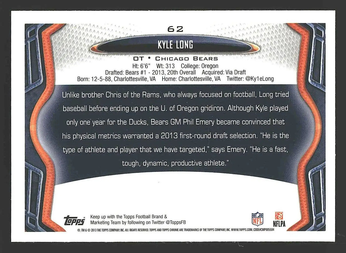 2013 Topps #65 Kyle Long - Football Card Single