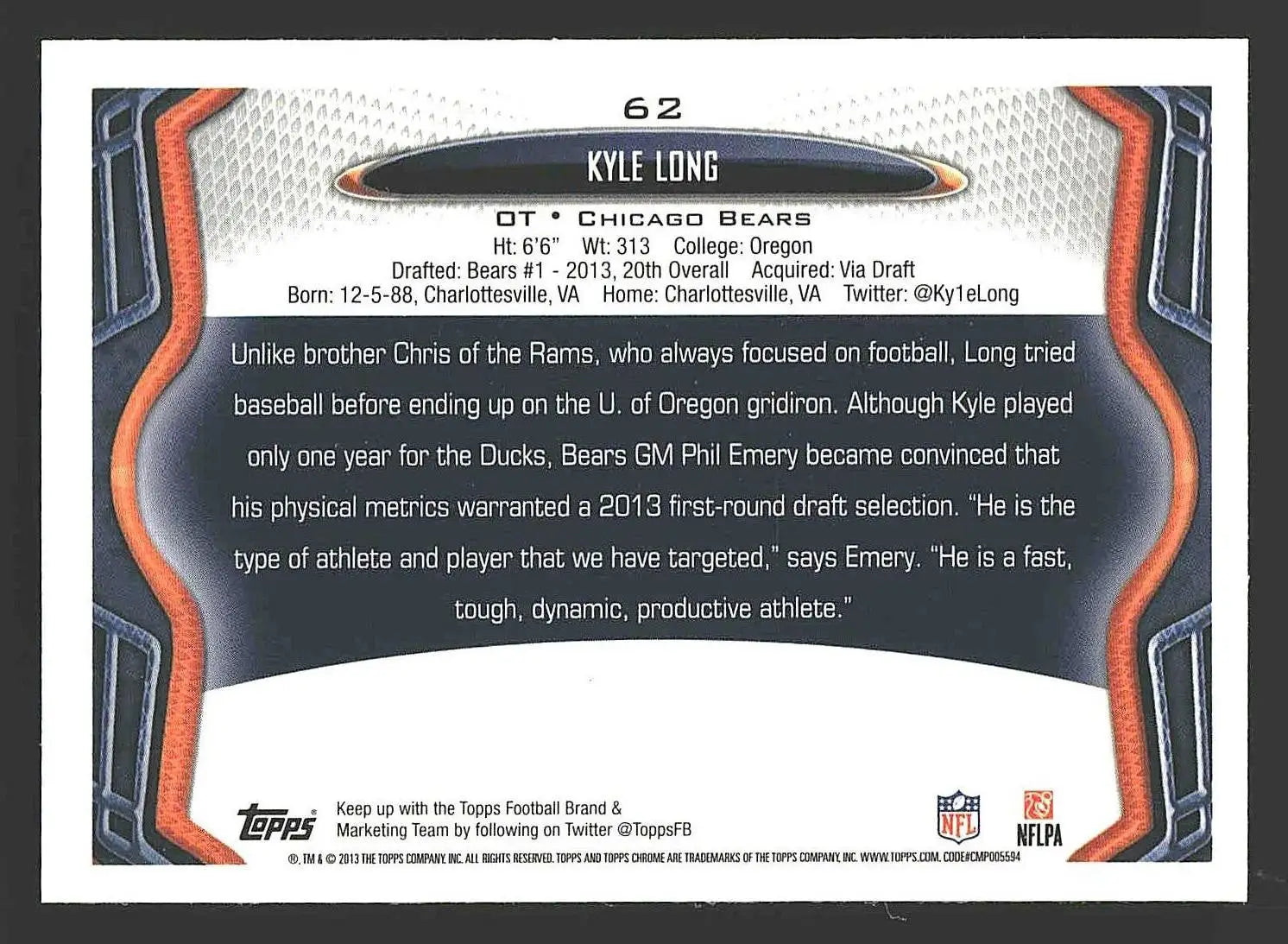 2013 Topps #65 Kyle Long - Football Card Single