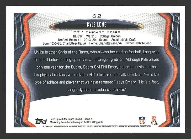2013 Topps #65 Kyle Long - Football Card Single