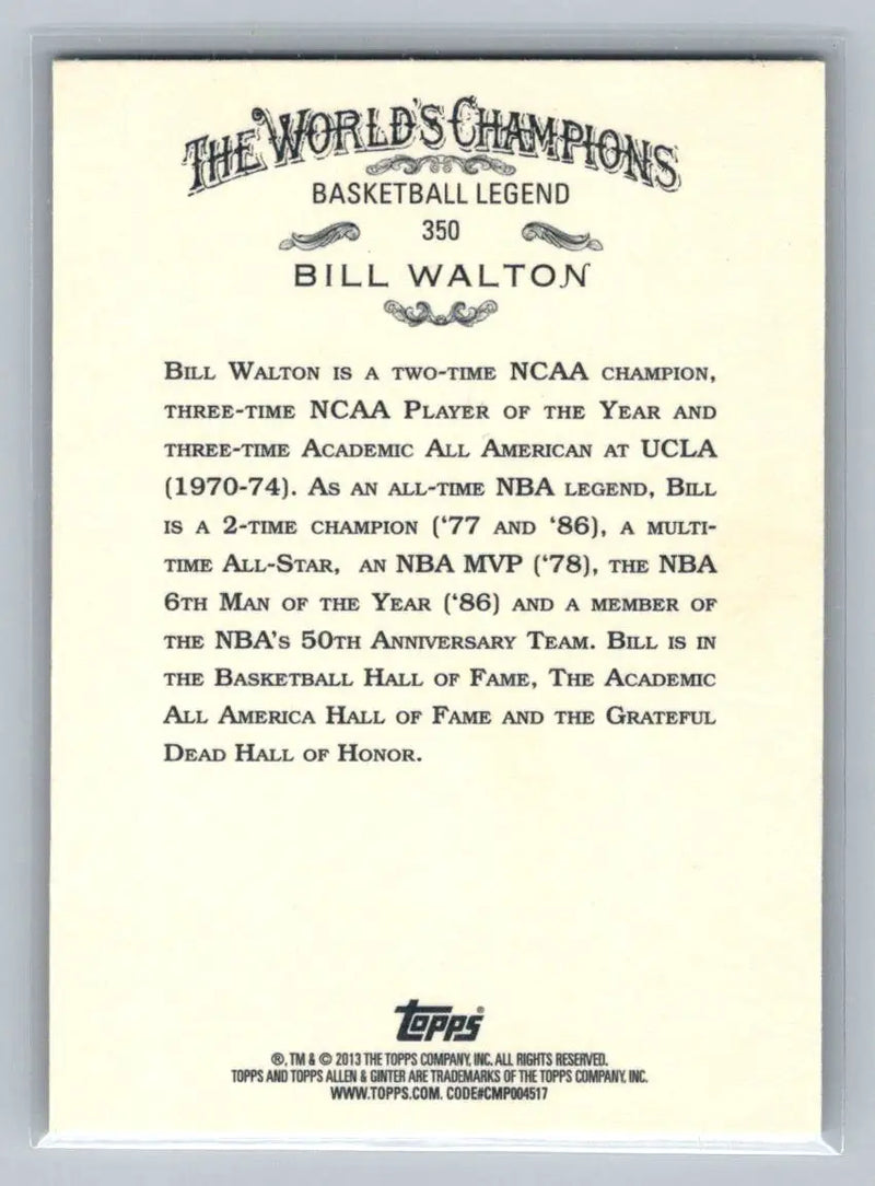 Bill Walton basketball card from 2013 Topps Allen & Ginter trading cards collection