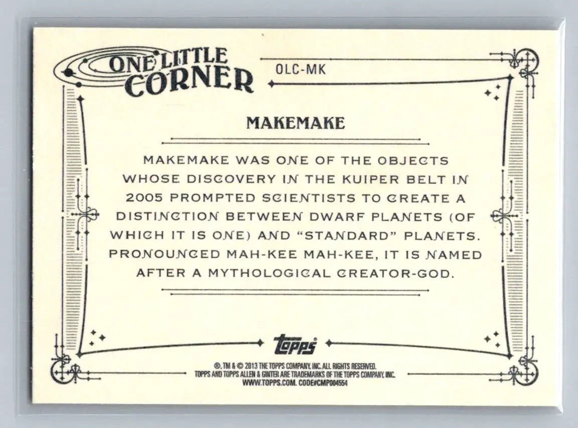 Trading card featuring Makemake from Topps Allen & Ginter 2013 baseball cards