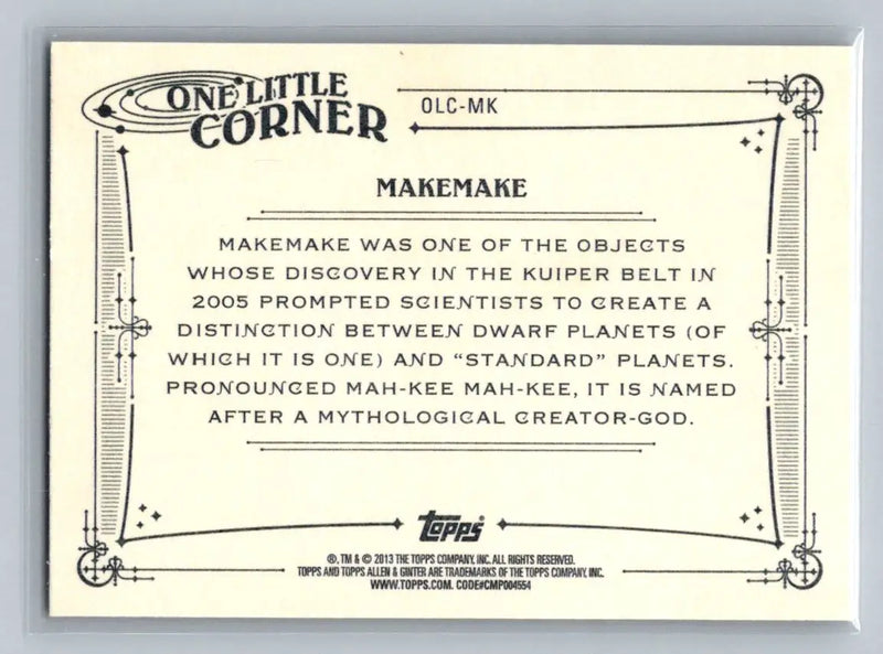 Trading card featuring Makemake from Topps Allen & Ginter 2013 baseball cards