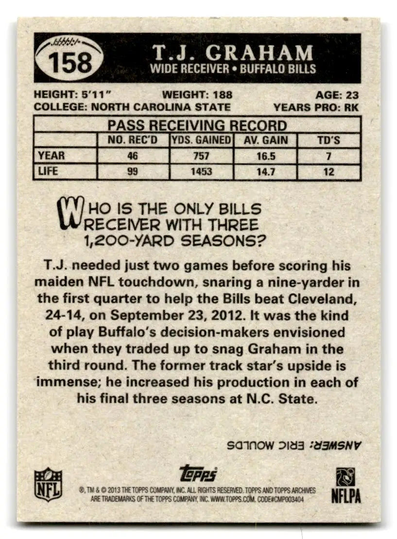 2013 Topps Archives #158 T.J. Graham - Football Card Single