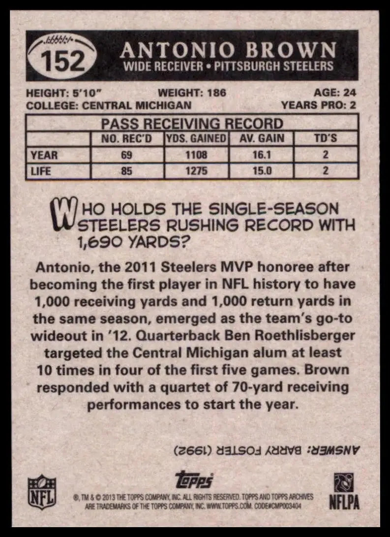 2013 Topps Archives - Antonio Brown #152 - Football Card Single