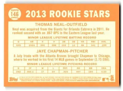2013 Topps Baseball Heritage Thomas Neal Indians Jaye Chapman Cubs #146 - Baseball Card Single