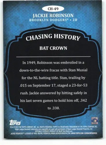 2013 Topps Chasing History #CH-49 Jackie Robinson NM-MT Dodgers ID:81538 - Baseball Card Single