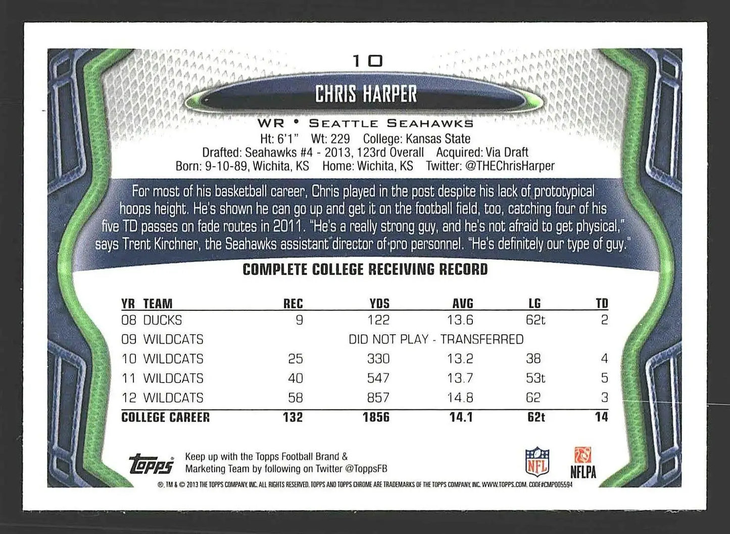 2013 Topps Chrome #10 Chris Harper - Football Card Single