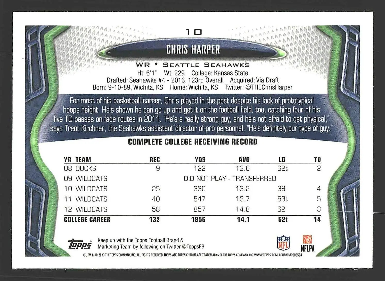 2013 Topps Chrome #10 Chris Harper - Football Card Single