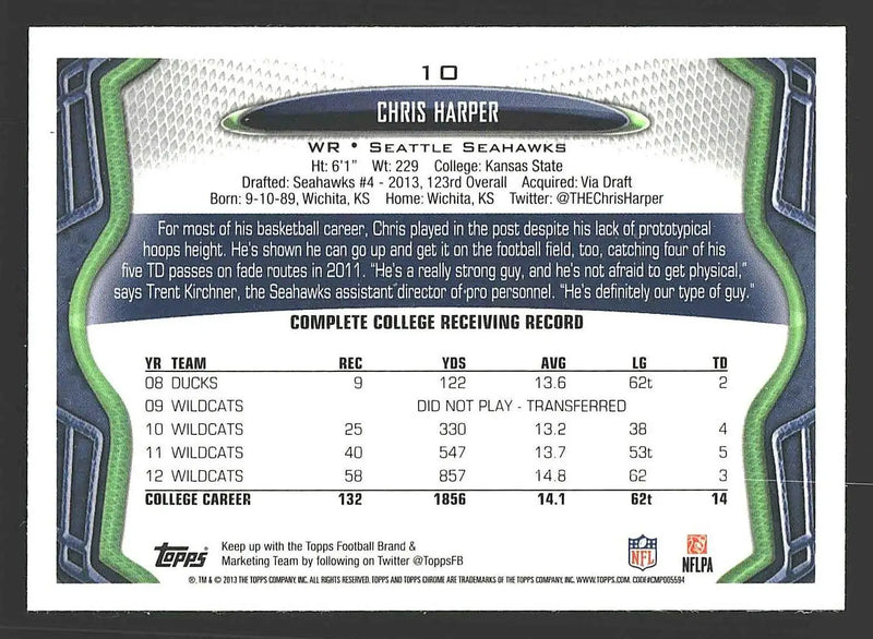 2013 Topps Chrome #10 Chris Harper - Football Card Single