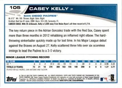 2013 Topps Chrome #105 Casey Kelly - Baseball Card Single