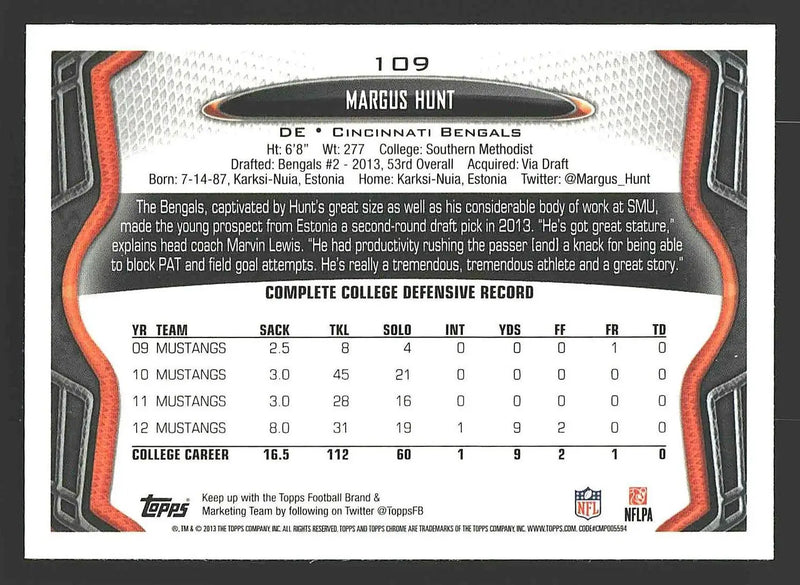 2013 Topps Chrome #109 Margus Hunt - Football Card Single