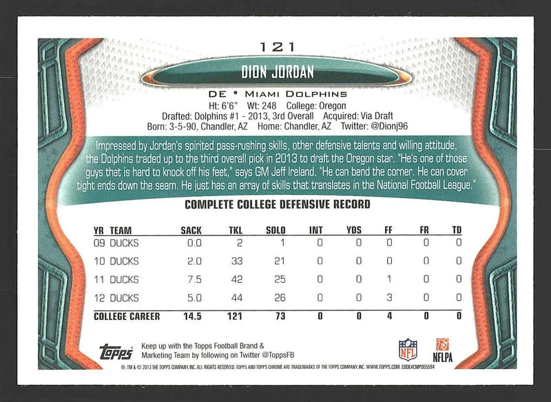 2013 Topps Chrome #121 Dion Jordan - Football Card Single