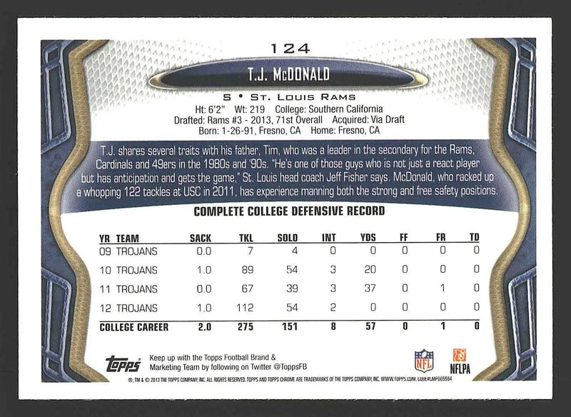 2013 Topps Chrome #124 T.J. McDonald - Football Card Single