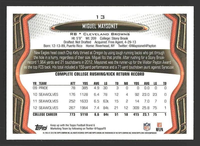 2013 Topps Chrome #13 Miguel Maysonet - Football Card Single