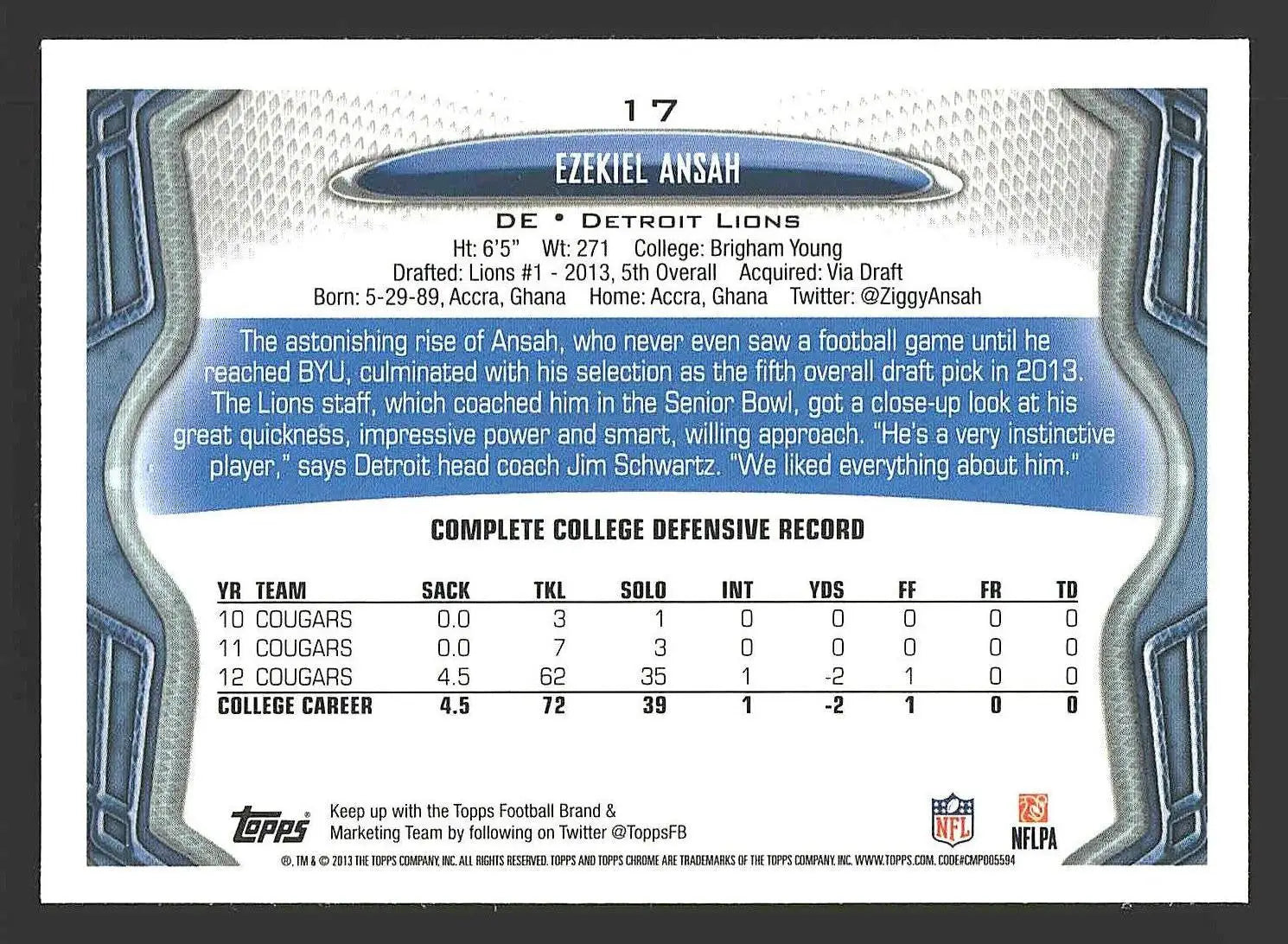 2013 Topps Chrome #17 Ezekiel Ansah - Football Card Single