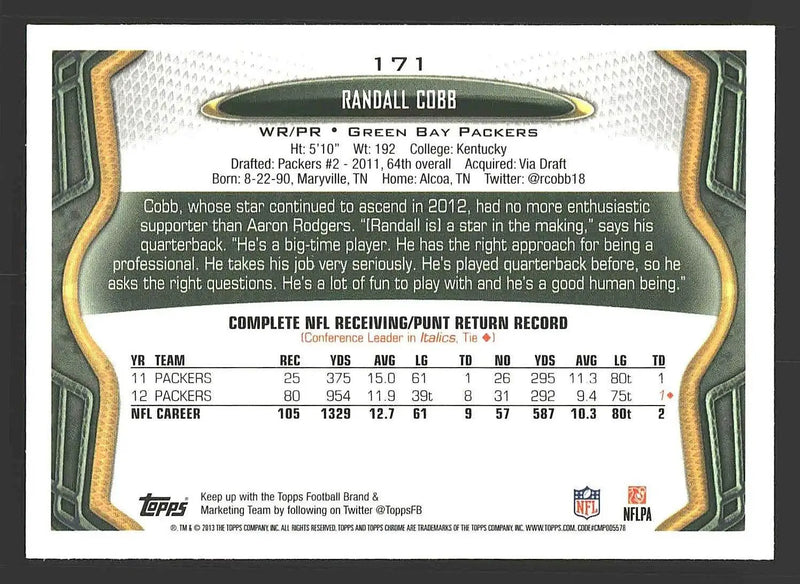 2013 Topps Chrome #171 Randall Cobb - Football Card Single