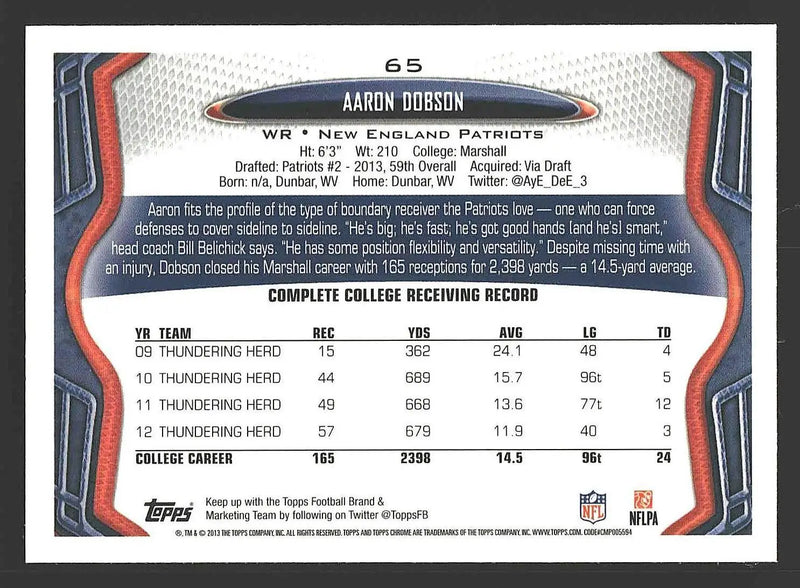 2013 Topps Chrome #65 Aaron Dobson