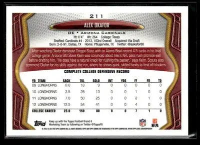 2013 Topps Chrome Alex Okafor #211 RC Arizona Cardinals - Football Card Single