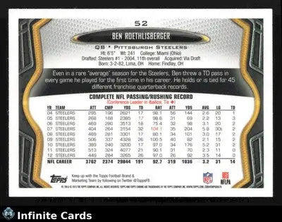 2013 Topps Chrome BEN ROETHLISBERGER #52 Chrome Pittsburgh Steelers - Football Card Single