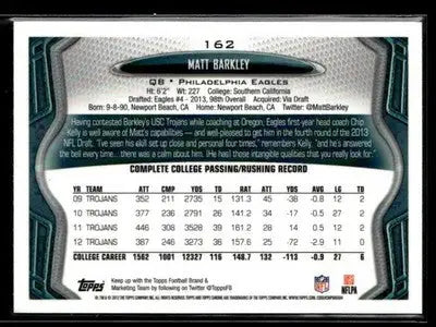 2013 Topps Chrome Matt Barkley #162 RC Philadelphia Eagles