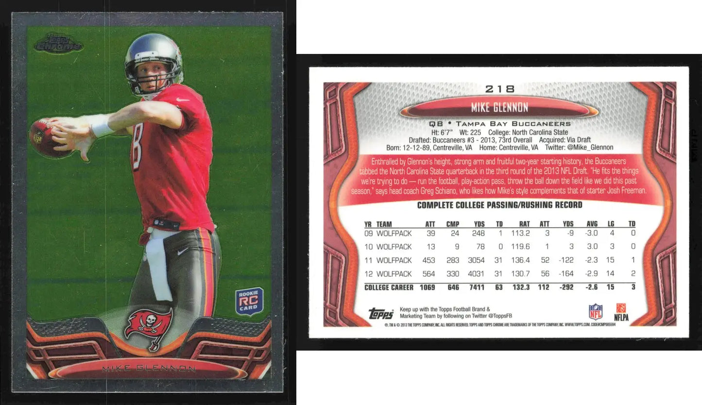 2013 Topps Chrome MIKE GLENNON #218 Tampa Bay Buccaneers RC - Football Card Single