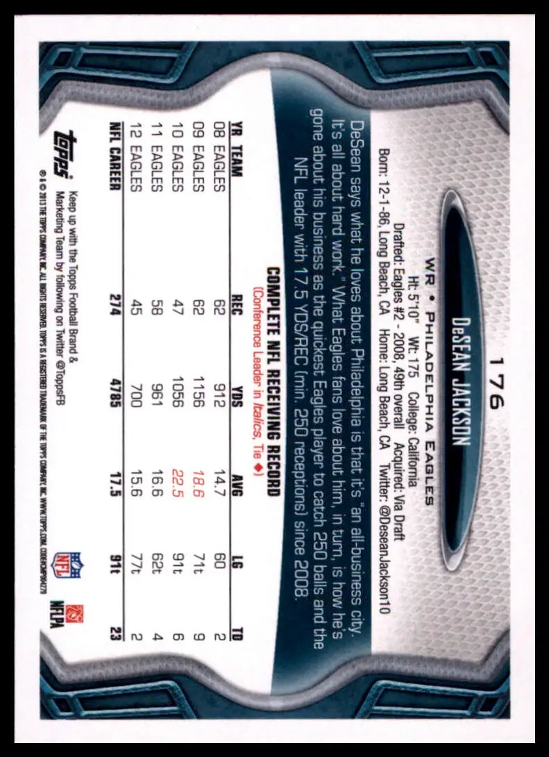 2013 Topps DeSean Jackson 176 Philadelphia Eagles NM - Football Card Single