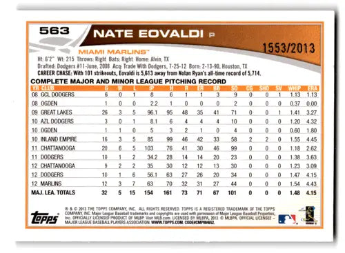 2013 Topps Gold #563 Nathan Eovaldi NM-MT 1553/2013 Marlins ID:70878 - Baseball Card Single