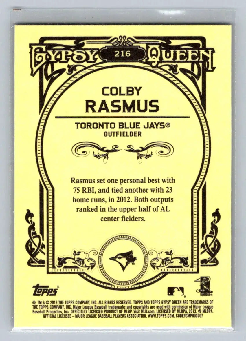 Colby Rasmus 2013 Topps Gypsy Queen baseball card Toronto Blue Jays collectible