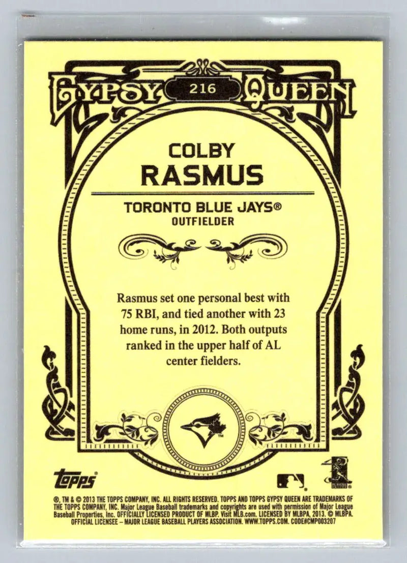 Colby Rasmus 2013 Topps Gypsy Queen baseball card Toronto Blue Jays collectible