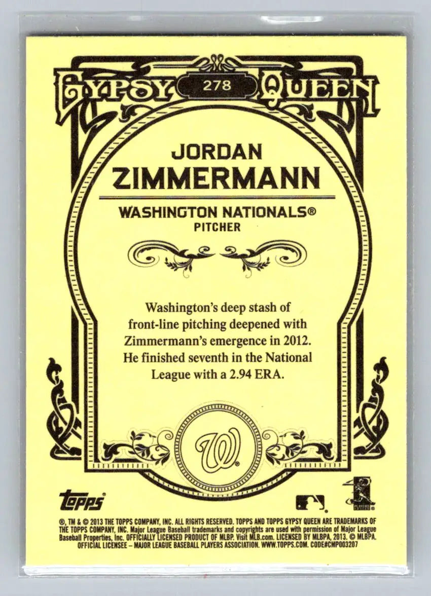 Jordan Zimmermann 2013 Topps Gypsy Queen baseball card from Washington Nationals