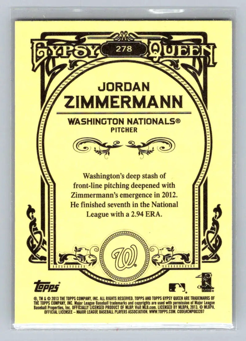 Jordan Zimmermann 2013 Topps Gypsy Queen baseball card from Washington Nationals