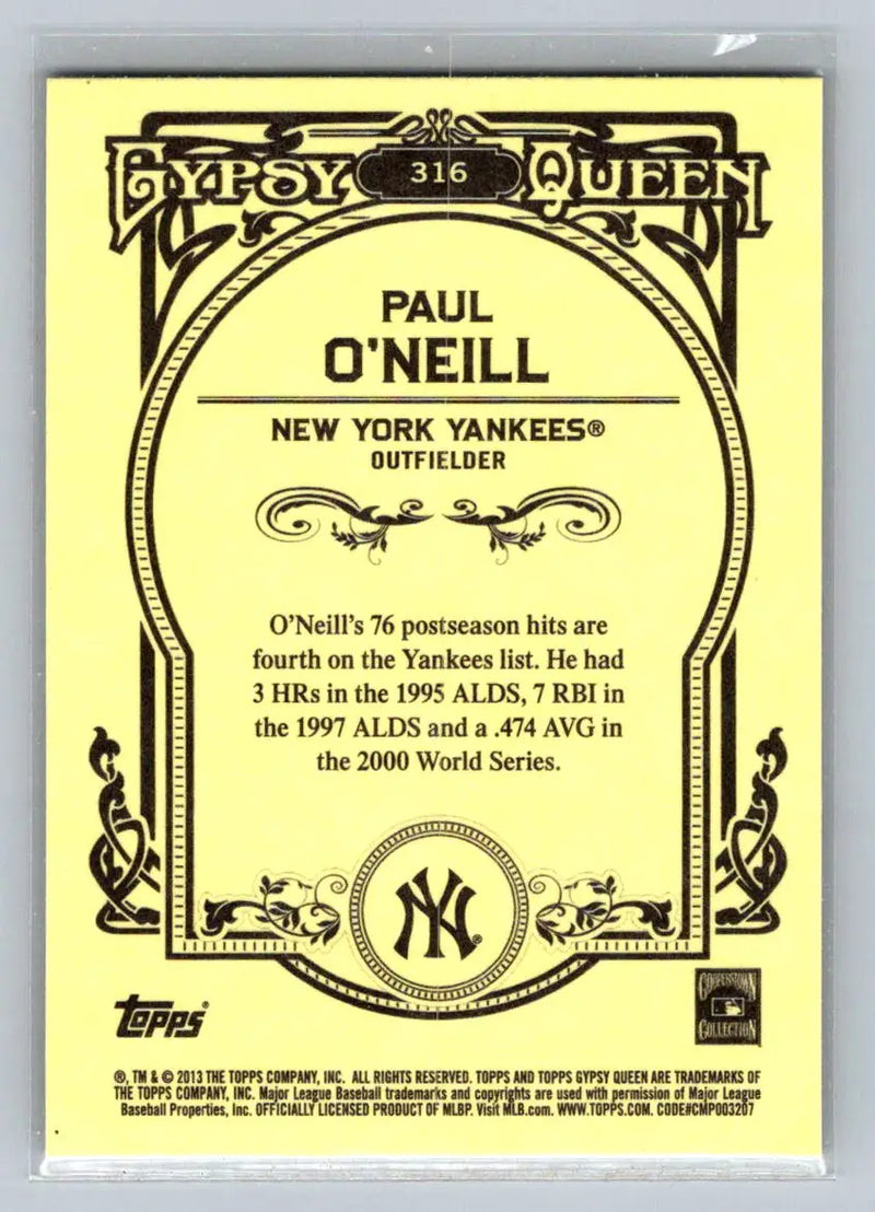 2013 Topps Gypsy Queen #316 Paul O’Neill New York Yankees baseball card for collectors