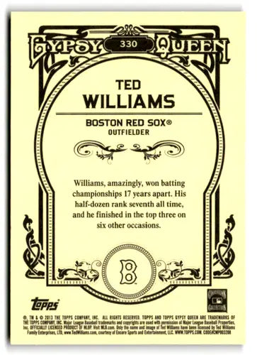 2013 Topps Gypsy Queen #330 Ted Williams NM Near Mint SP Red Sox ID:73512 - Baseball Card Single