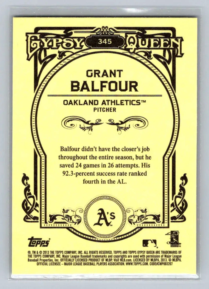 Grant Balfour 2013 Topps Gypsy Queen baseball card from Oakland Athletics collection