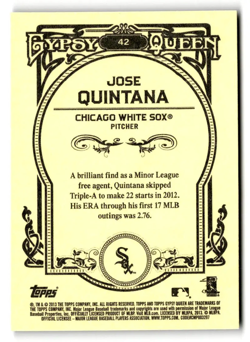 2013 Topps Gypsy Queen #42 Jose Quintana - Baseball Card Single
