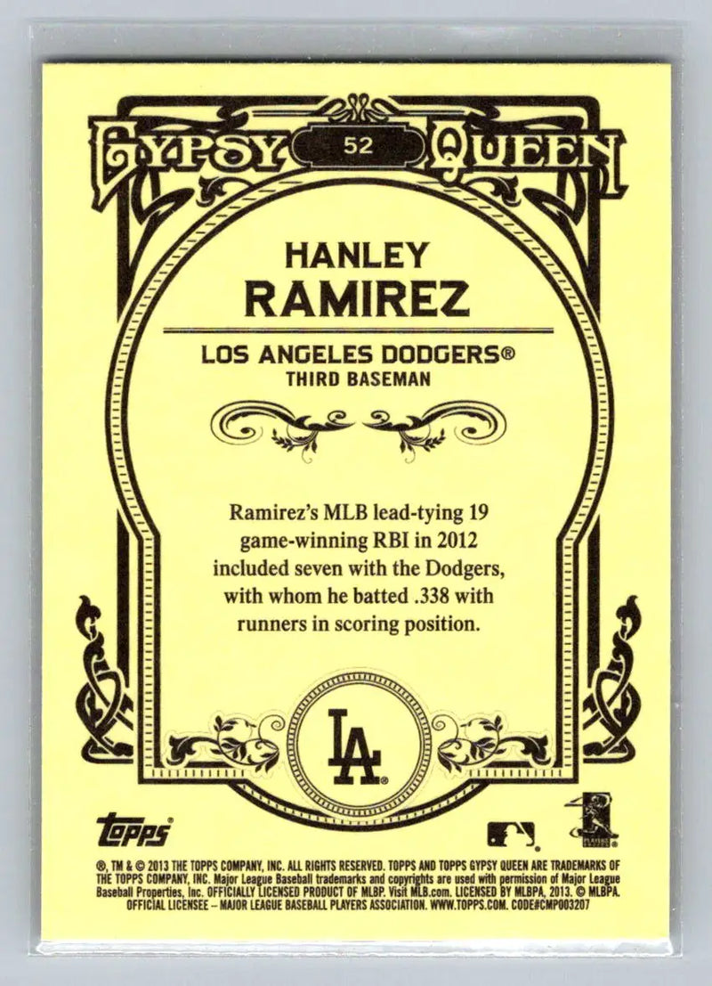 Hanley Ramirez 2013 Topps Gypsy Queen #52 Los Angeles Dodgers baseball card display