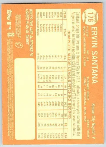 2013 Topps Heritage #176 Ervin Santana NM-MT Royals ID:73082 - Baseball Card Single