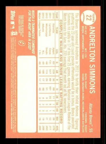 2013 Topps Heritage #22 Andrelton Simmons NM-MT Braves ID:63114 - Baseball Card Single